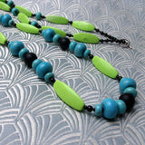 longer length stone necklace, long green necklace