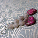 long pink jasper earring design, semi-precious stone jewellery