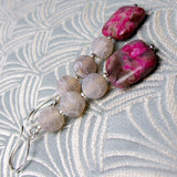 long jasper earrings, pink semi-precious gemstone jewellery uk