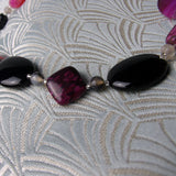 unique black pink handmade necklace, semi-precious jewellery