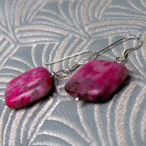 unique semi-precious drop earrings, short handmade earrings, short drop earrings pink jasper