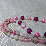 pink gemstone beads, pendant necklace, pink agate semi-precious jewellery