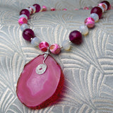 pink gemstone pendant necklace, pink agate necklace with a pendant