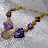 chunky gemstone necklace, purple gold statement necklace