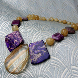 purple gold statement necklace, chunky gemstone statement necklace