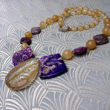 purple gold statement necklace, chunky purple jasper gemstone necklace