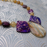 gold purple necklace, gemstone statement necklace, chunky necklace