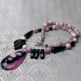black pink agate pendant necklace, black pink gemstone necklace design