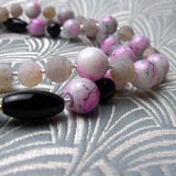 black grey pink gemstone beads