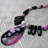 gemstone pendant necklace, black pink gemstone jewellery
