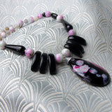 pink black gemstone pendant necklace, semi-precious jewellery