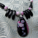 pink black agate pendant necklace, gemstone jewellery