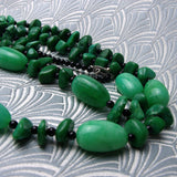 long necklace handmade green semi-precious gemstone nuggets. 