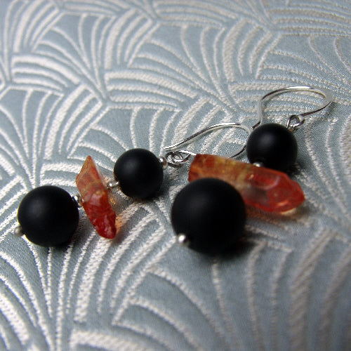 black orange earrings, unique handmade earrings uk, handcrafted earrings, handmade jewelleru