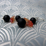 black onyx, orange quartz earrings