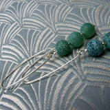 long green agate earrings, green agate semi-precious jewellery