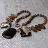 chunky brown necklace, handmade brown gemstone statement necklace