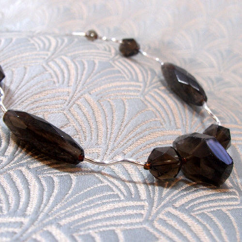 smoky quartz necklace uk, handcrafted semi-precious stone necklace, handcrafted brown necklace