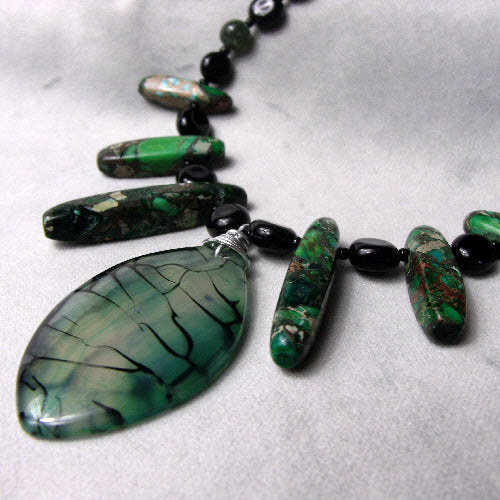 green handmade necklace, green semi-precious neckalce