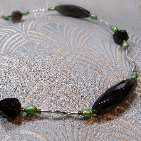 Smoky Quartz necklace, brown semi-precious stone necklace, smoky quartz brown necklace  (A66)