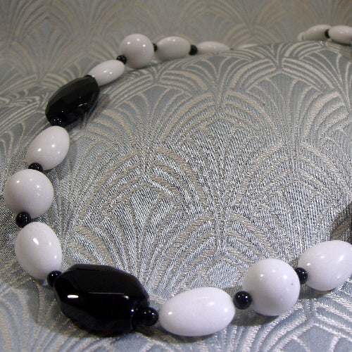 black white necklace, unique semi-precious jewellery sale uk, handmade necklace