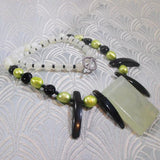 semi-precious jade necklace set with pearls