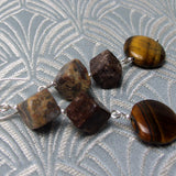 unique long semi-precious earrings handmade with a statement, long brown statement earrings handmade uk