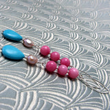 long pink blue handmade statement earrings uk