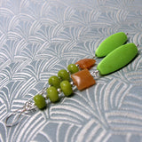 long green semi-precious earrings handmade uk