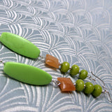 extra long statement earrings handmade green semi-precious beads