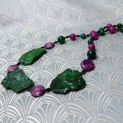 chunky green necklace, handmade necklace, green semi-precious necklace
