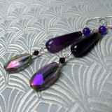 long purple statement earrings, unique handmade statement earrings, long purple earrings uk