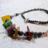 long gemstone necklace with agate hematite