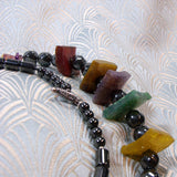 agate beads set in long hematite necklace 