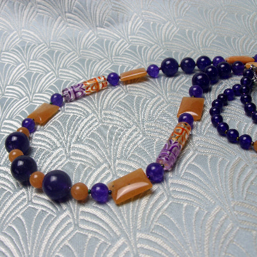 long purple amethyst necklace, handmade  jewellery, long semi-precious necklace