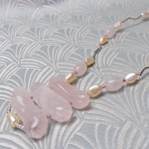 Handcrafted necklace, rose quartz semi-precious necklace BB54