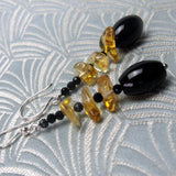 long drop semi-precious statement earrings handmade black onyx