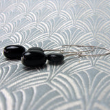 long drop black statement earrings handmade black onyx