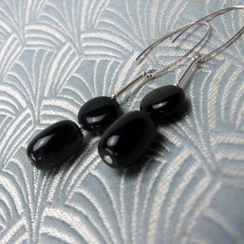 long black earrings, black long drop earrings, handmade earrings