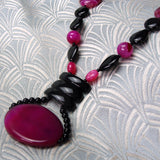 long semi-precious stone pink black necklace 