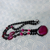 long semi-precious stone necklace handmade pink black beads