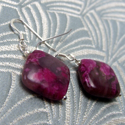 short drop pink earrings, short semi-precious earrings, handmade drop earrings uk