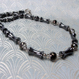 unique hemstite necklace set with beautiful grey crystal beads