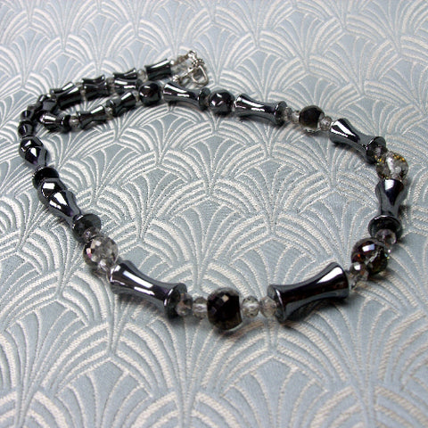 Grey hematite semi-precious necklace, handcrafted necklace BB58