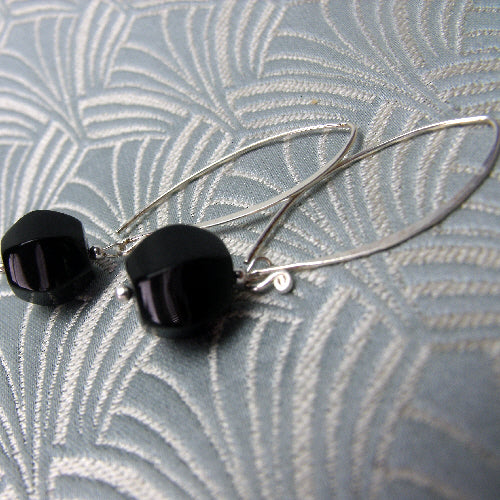 long black earrings, handmade semi-precious stone earrings, long drop statement errings