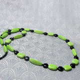 long semi-precious black green stone necklace uk