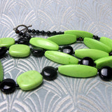 long semi-precious necklace, black green necklace handmade uk