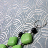 long black green earrings, long drop statement earrings uk