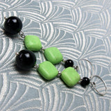 long drop black green statement earrings uk