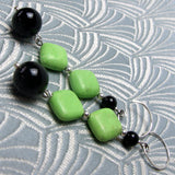 long drop black green earrings handmade statement